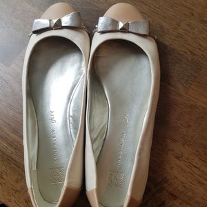 Anne Klein leather ballet flats. Size 7.5 Beige and tan with gold accents.